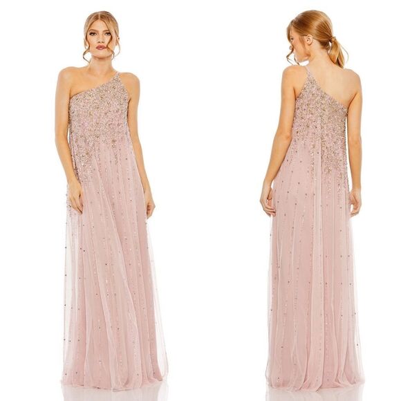 Mac Duggal 9224 Size 4 One Shoulder Embellished Trapeze A-Line Gown, Tan/Blush - Picture 13 of 13